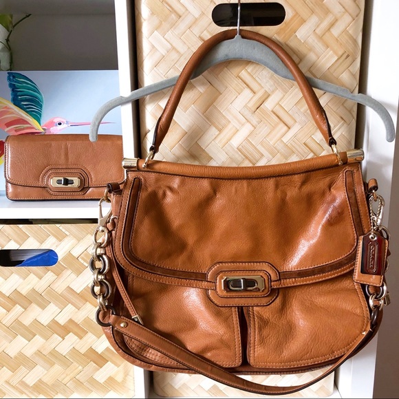 Coach Handbags - Coach Chelsea Leather Dowel Flap Satchel + Wallet
